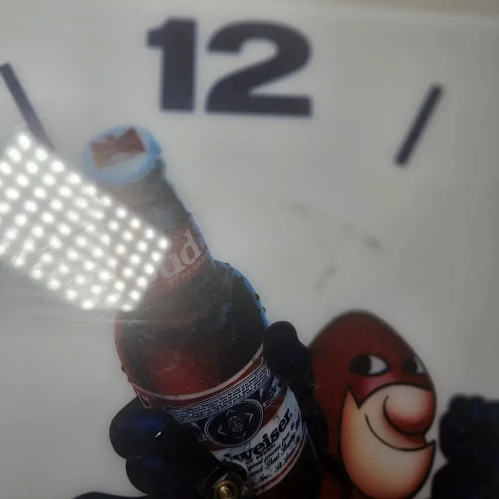 Vintage Bud Man Budweiser Beer Light Up Clock Works Bar Sign